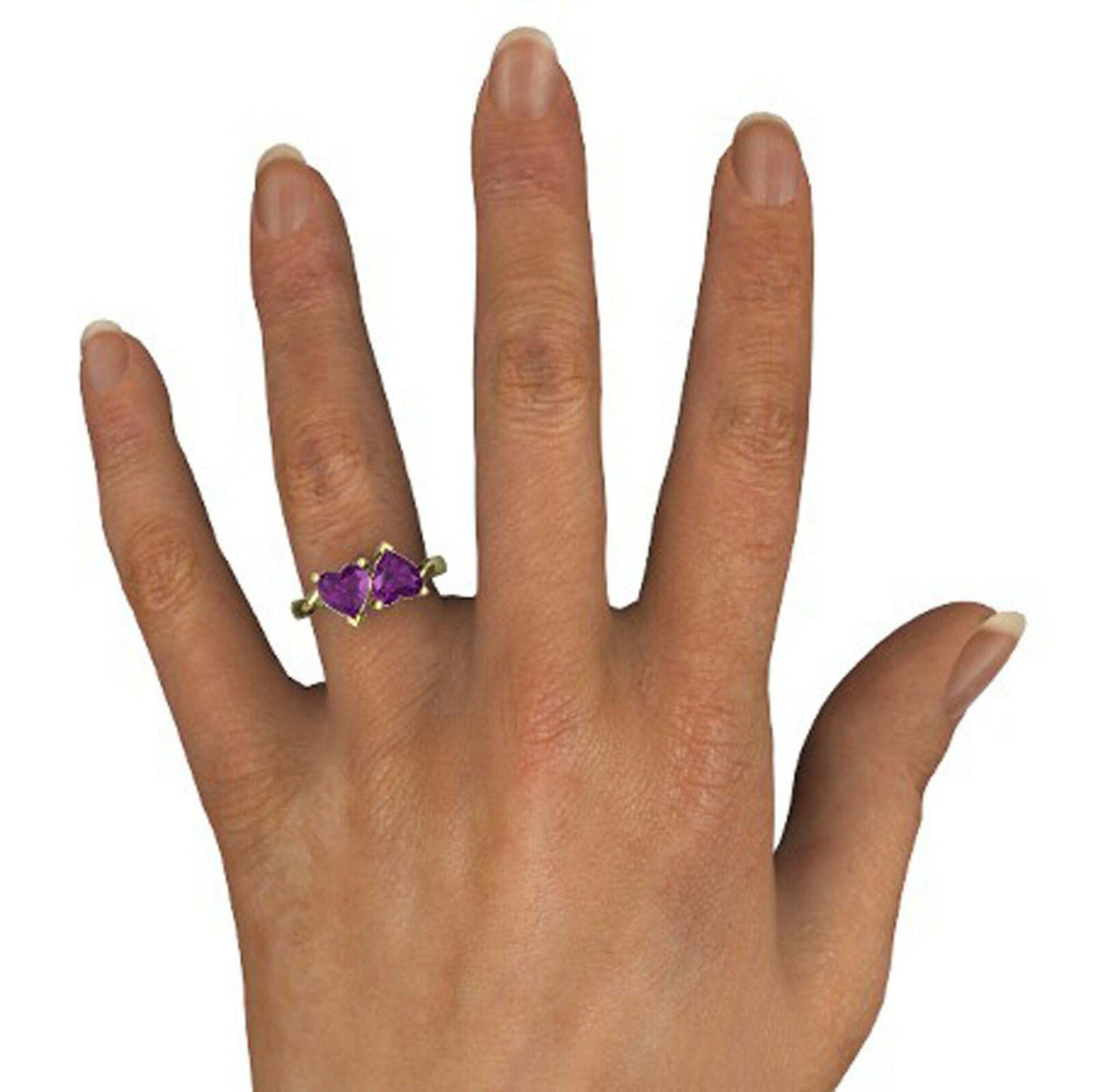 1 CT Heart Cut Amethyst 14k Yellow Gold Over Double Heart Engagement Womens Ring - atjewels.in