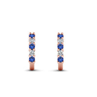 14K Rose Gold Over Round Cut Blue Sapphire & White Diamond J Shape Stud Earrings - atjewels.in