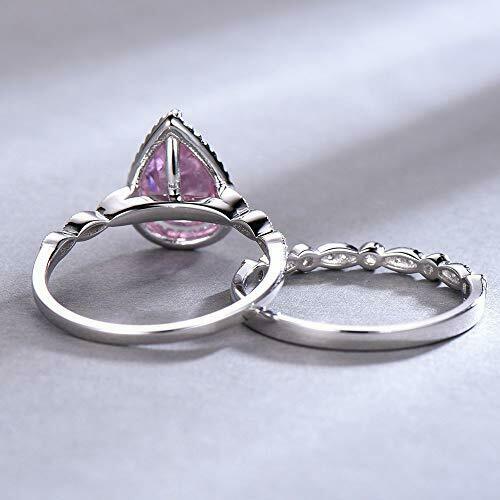 2.2 CT Pear Cut Pink Sapphire 14k White Gold Over Diamond Halo Bridal Ring Set - atjewels.in