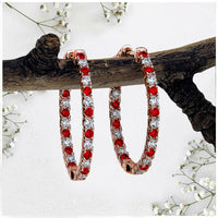 3 CT Round Cut Red Garnet 14k Solid Rose Gold Over Diamond Wedding Hoop Earrings - atjewels.in