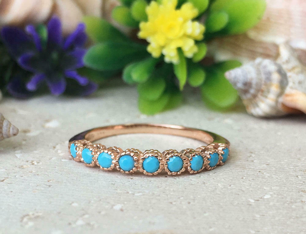 1/2 CT Round Cut Turquoise 14k Yellow Gold Over Half Eternity Wedding Band Ring - atjewels.in