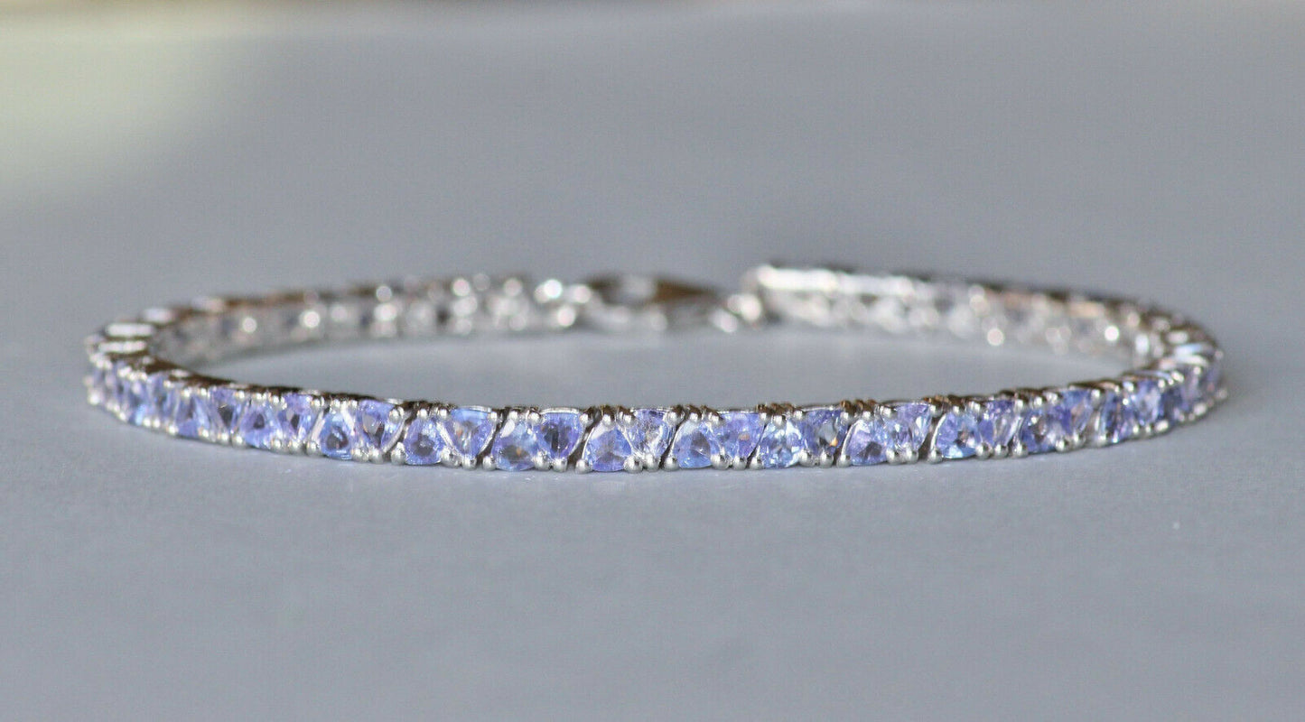 16 CT Trillion Cut Tanzanite 14k White Gold Over Tennis Link 7" Wedding Bracelet - atjewels.in