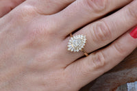 1CT Pear Round Cut Diamond 14K Yellow Gold Over Cluster Baguette Engagement Ring - atjewels.in