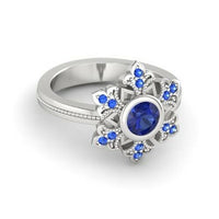 1 CT Round Cut Blue Sapphire 14k White Gold Over Wedding Disney Princess Ring - atjewels.in