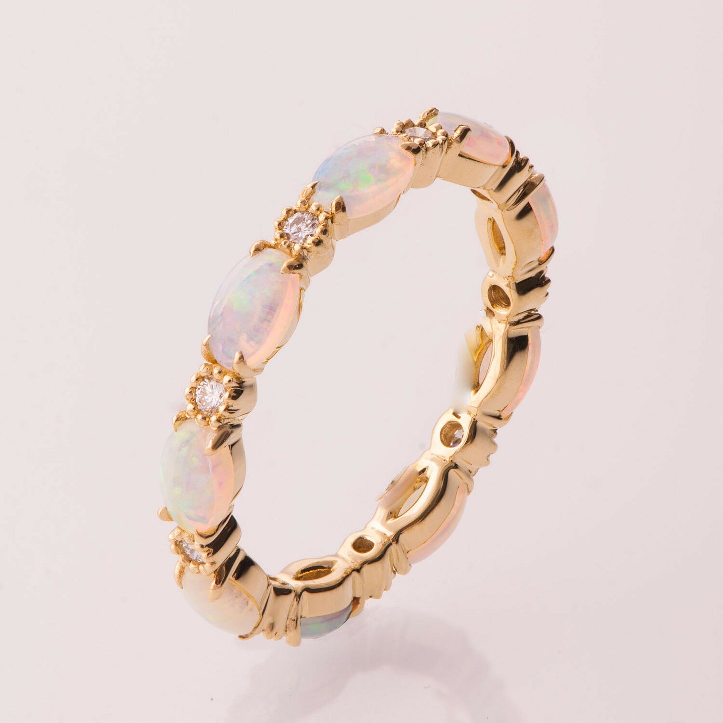 1.5 CT Oval Cut Australian Opal Eternity Wedding Band Ring 14k Yellow Gold Over - atjewels.in