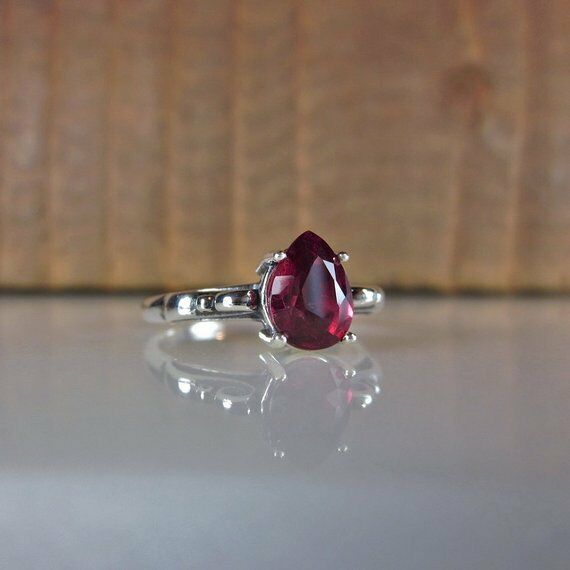 1/2 CT Pear Cut Red Ruby 14k White Gold Over Solitaire Engagement Women's Ring - atjewels.in
