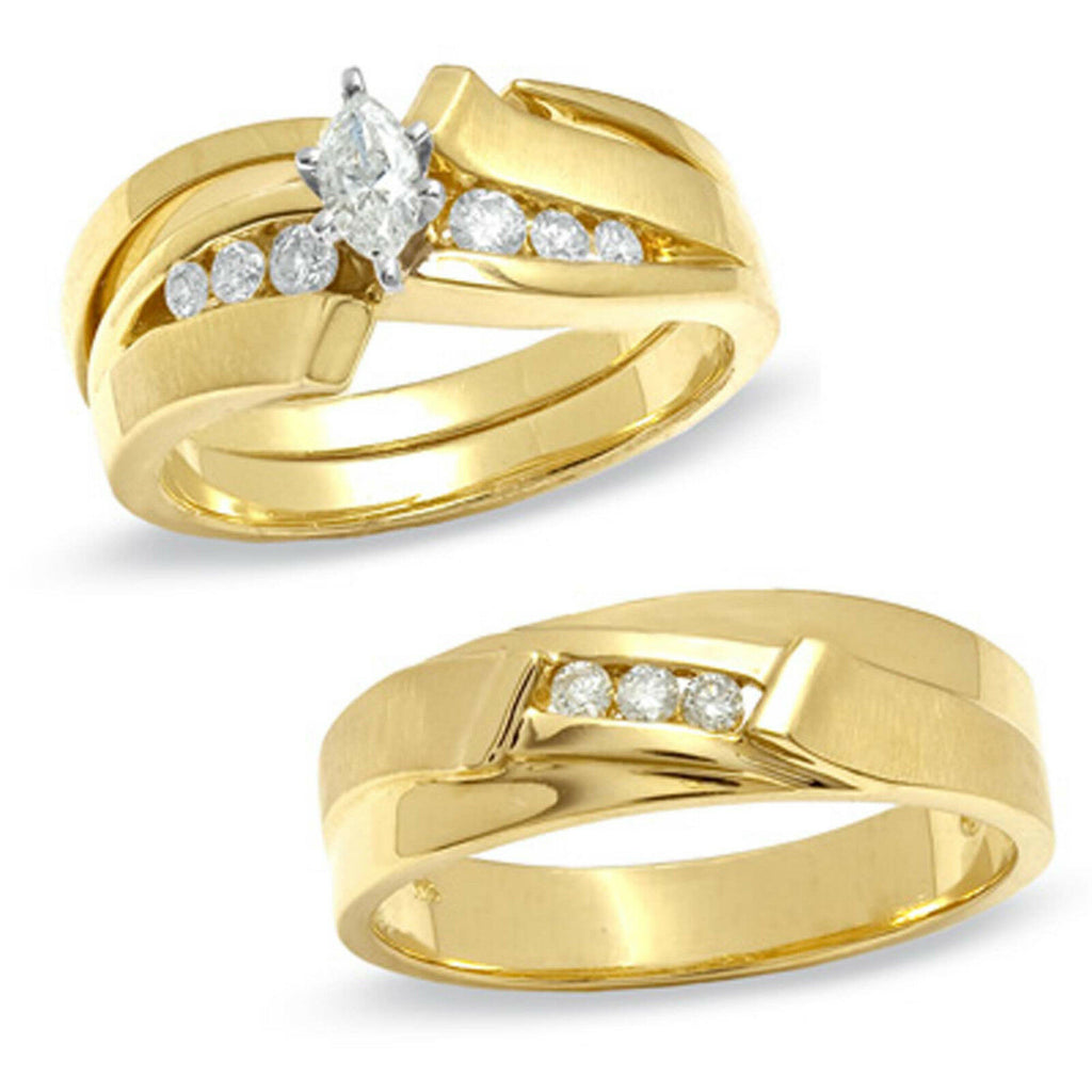 2.5Ct Diamond His And Her Matching Wedding Band Trio Ring Set 14k Yellow  Gold Fn | eBay