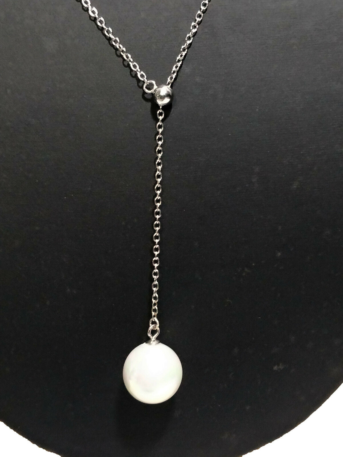 14k White Gold Over Round Cut Pearl & Diamond Tassel Drop Pendant 16" Necklace - atjewels.in