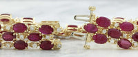 25 CT Oval Cut Red Ruby 14k Yellow Gold Over 3-Row Wedding Diamond 7" Bracelet - atjewels.in