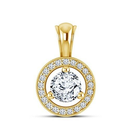 1 Ct Round Cut 14K Yellow Gold Over Diamond Halo Engagement & Wedding Pendant - atjewels.in