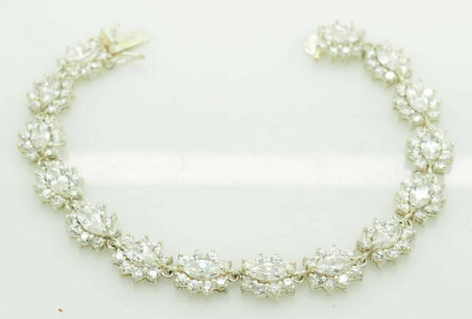 13CT Marquise Cut Diamond 14K White Gold Over Floral 7'' Tennis Wedding Bracelet - atjewels.in