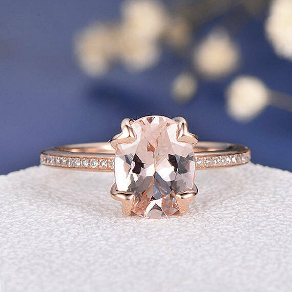1 CT Oval Cut Morganite 14k Rose Gold Over Solitaire Engagement Diamond Ring - atjewels.in