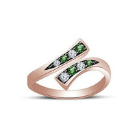 14k Two Tone Gold Over Round Cut Emerald & Diamond Adjustable Bypass Toe Ring - atjewels.in