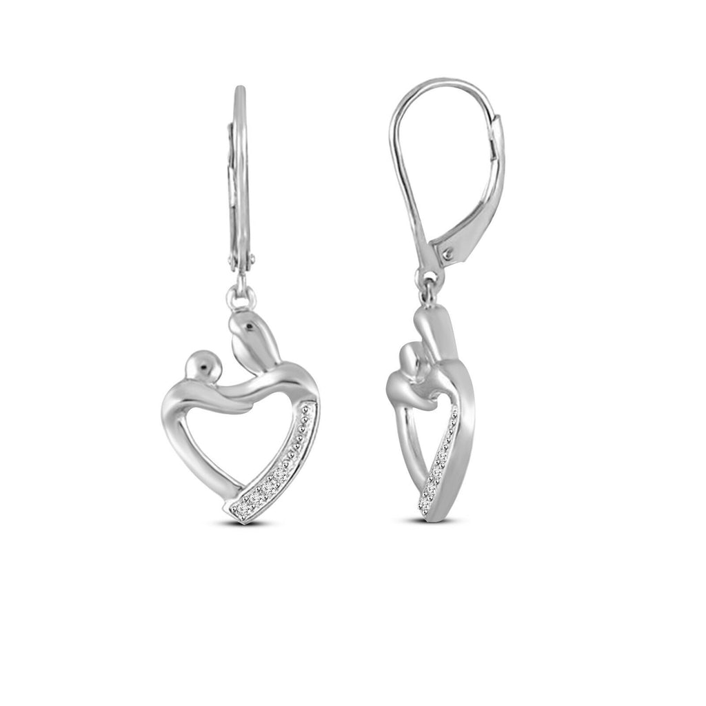 14k White Gold Over Round Cut Diamond Mother Holding Child Drop/Dangle Earrings - atjewels.in
