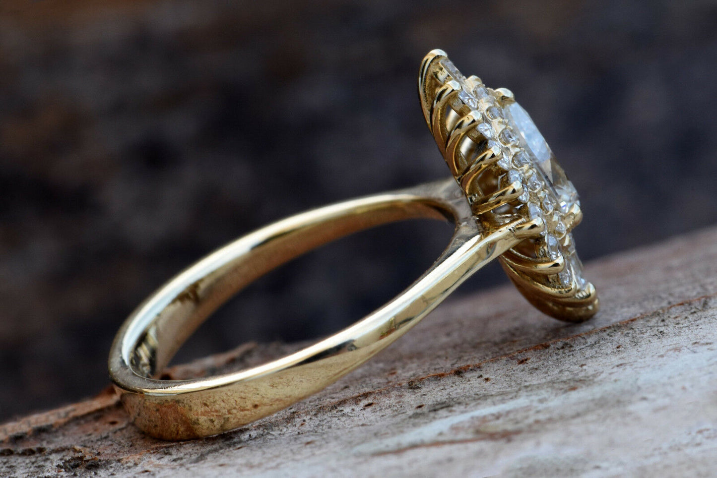 1CT Pear Round Cut Diamond 14K Yellow Gold Over Cluster Baguette Engagement Ring - atjewels.in