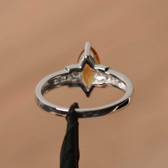 14k White Gold Over Marquise Cut Yellow Citrine & Diamond Womens Engagement Ring - atjewels.in