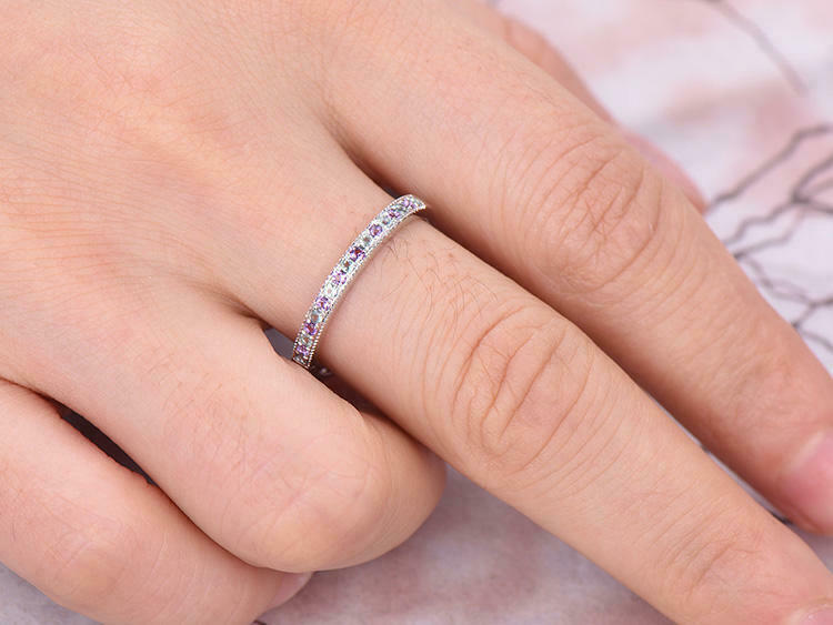 1 CT Round Cut Aquamarine 14k White Gold Over Amethyst Eternity Bridal Band Ring - atjewels.in