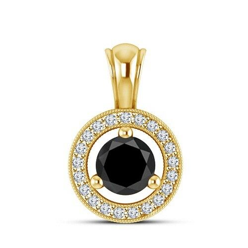 14k Solid Yellow Gold Finish 1 CT Round Cut Diamond Halo Women's Pendant - atjewels.in