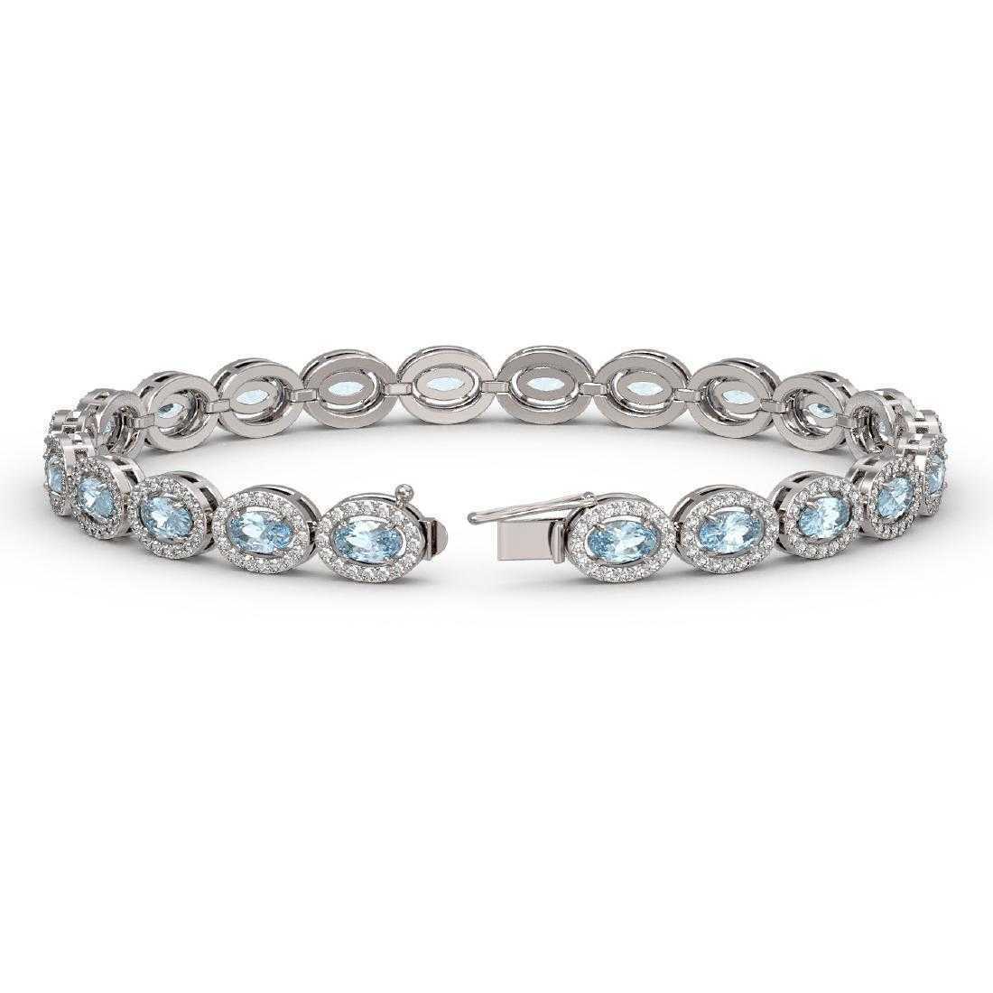 20 CT Brilliant Oval Cut Aquamarine Halo Tennis 7" Bracelet 14k White Gold Over - atjewels.in