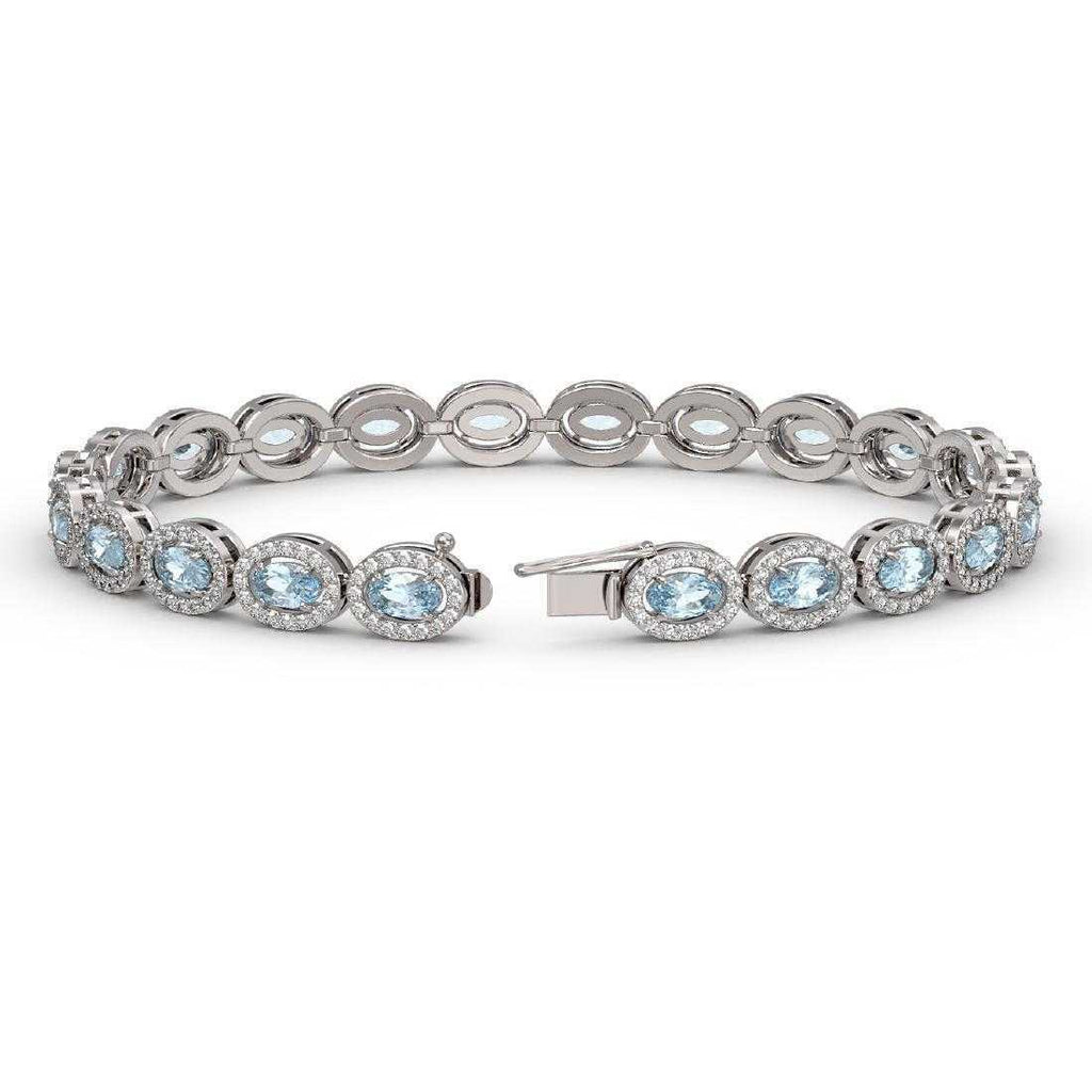20 CT Brilliant Oval Cut Aquamarine Halo Tennis 7" Bracelet 14k White Gold Over - atjewels.in