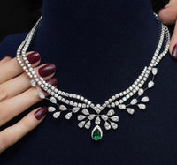 65CT Pear Cut Emerald 14k White Gold Over Bridal Diamond Wedding Tennis Necklace - atjewels.in