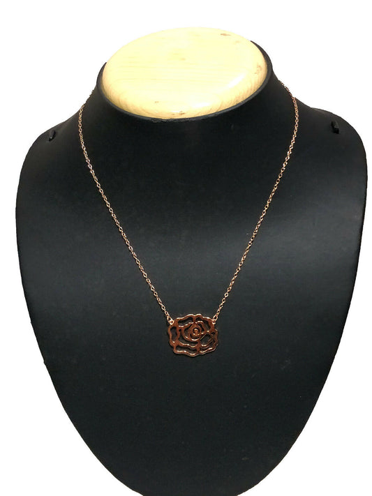 14k Rose Gold Over 925 Sterling Silver Filigree Style Flower Pendant 16" W/Chian - atjewels.in