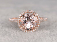 14k Rose  Gold Over 1 Ct Round Cut Pink Morganite & Diamond Halo Engagement Ring - atjewels.in