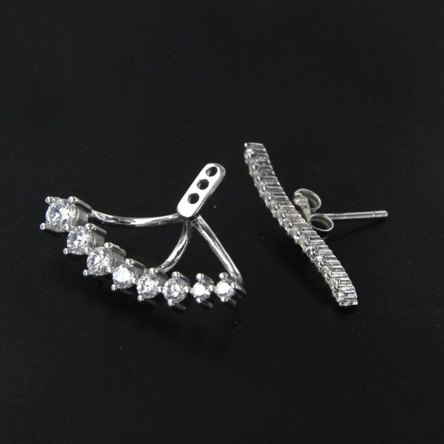 White Gold .925 Sterling Silver Round Cut White CZ Clip Ear Cuff Stud Earrings - atjewels.in