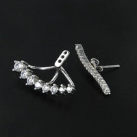 White Gold .925 Sterling Silver Round Cut White CZ Clip Ear Cuff Stud Earrings - atjewels.in