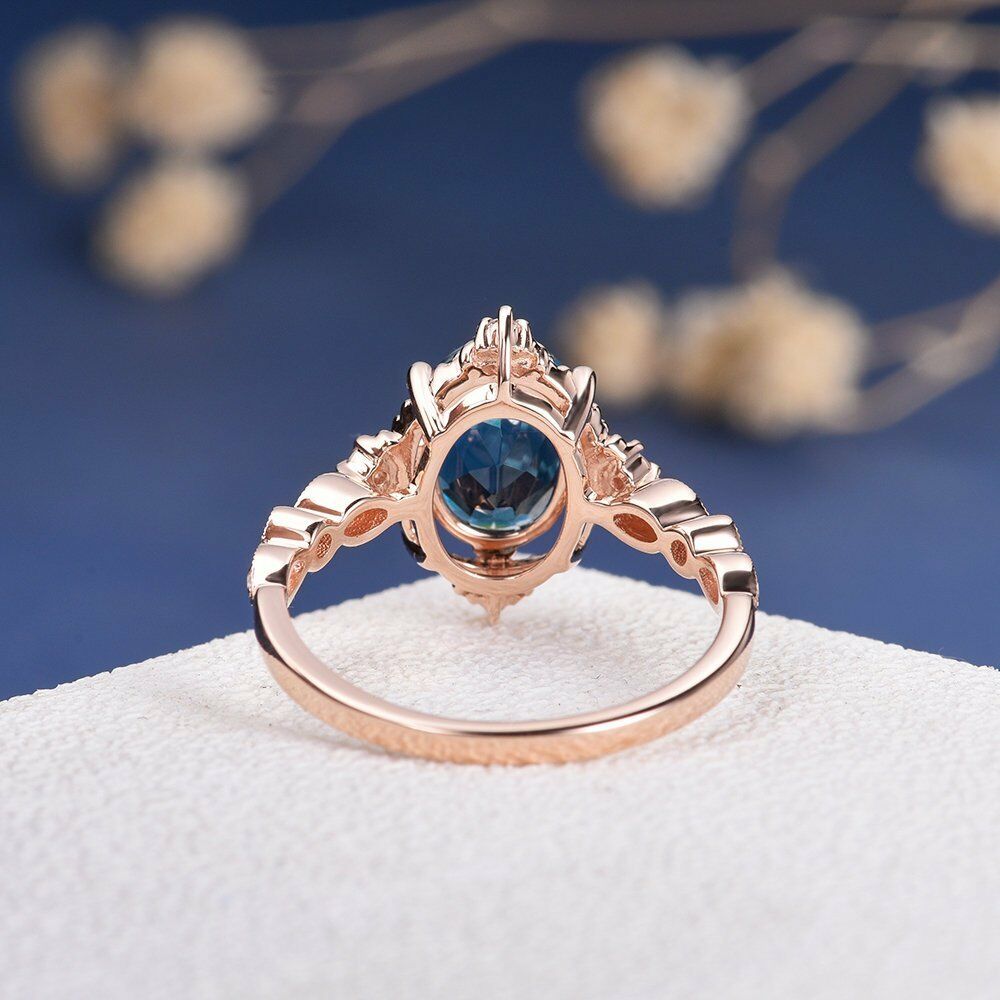 1CT Oval Cut London Blue Topaz 14k Rose Gold Over Solitaire Wedding Diamond Ring - atjewels.in