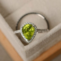 2 CT Pear Cut Peridot 14k White Gold Over Halo Diamond Wedding Bridal Ring Set - atjewels.in
