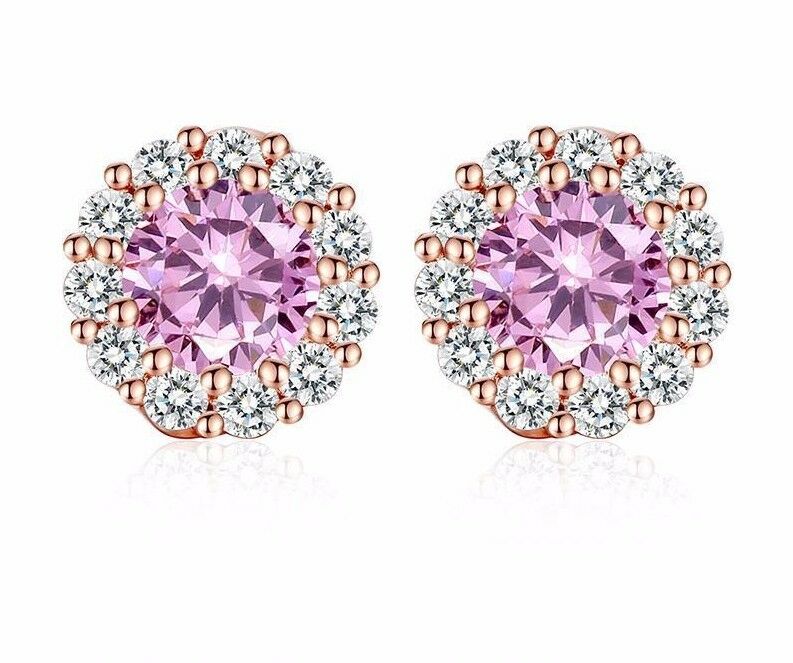 14k Rose Gold Over Round Cut Diamond Crystal Stud Solitaire Engagement Earrings - atjewels.in