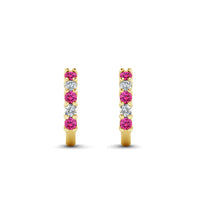14K Yellow Gold Over 925 Sterling Pink Sapphire & White CZ J Shape Stud Earrings - atjewels.in