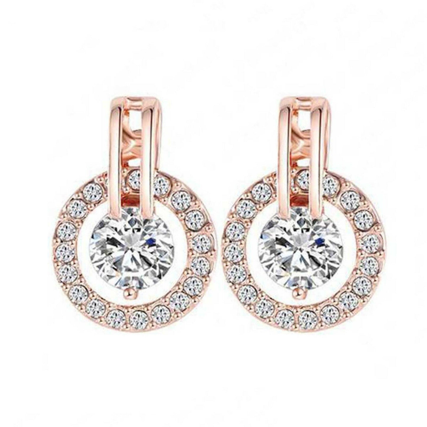 14K Rose Gold Over Round Cut Diamond Solitaire Halo Pendant Earrings Jewelry Set - atjewels.in