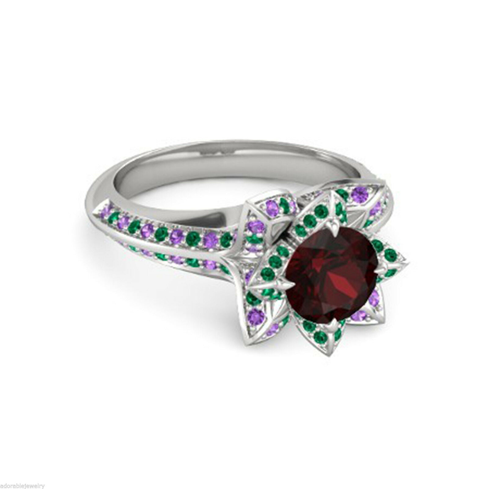 2 CT 14k Solid White Gold Over Round Cut Gemstones Lotus Engagement Wedding Ring - atjewels.in