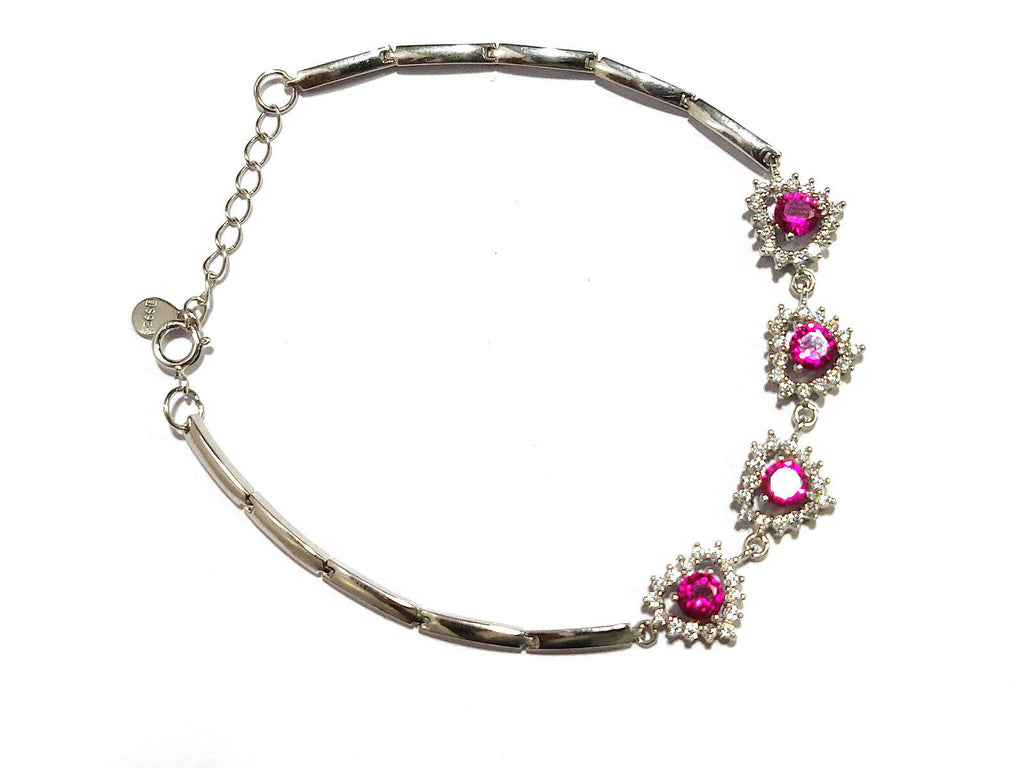 2 CT Round Cut Pink Sapphire 14k White Gold Over Diamond Love Heart 6" Bracelet - atjewels.in
