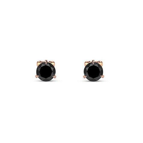14k Rose Gold Finish Round Cut Black Diamond Solitaire Stud Push Back Earrings - atjewels.in