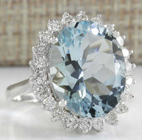 8CT Brilliant Oval Cut Aquamarine 14k White Gold Over Halo Party Wear Large Ring - atjewels.in