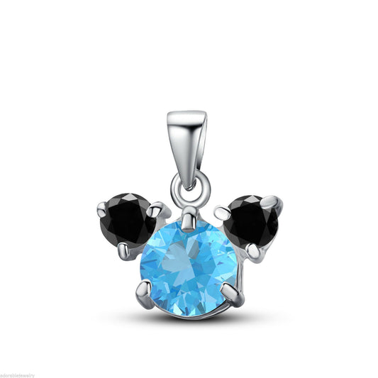 White Gold Finished 925 Sterling Aquamarine & Black Diamond Three Stone Pendant - atjewels.in