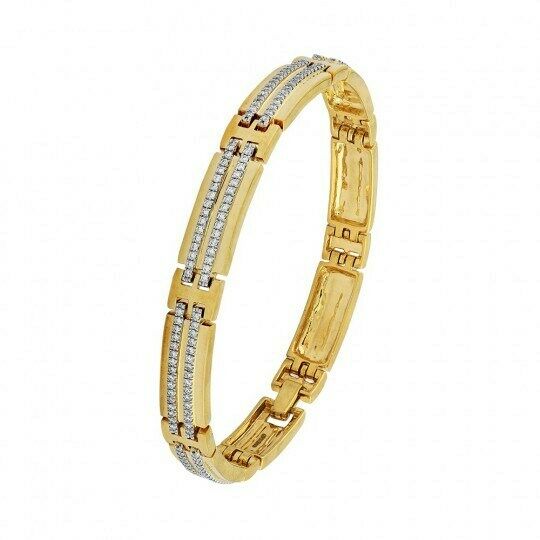 2 CT Round Cut Diamond 14k Yellow Gold Over Wide Band Bridal Men's 8" Bracelet - atjewels.in