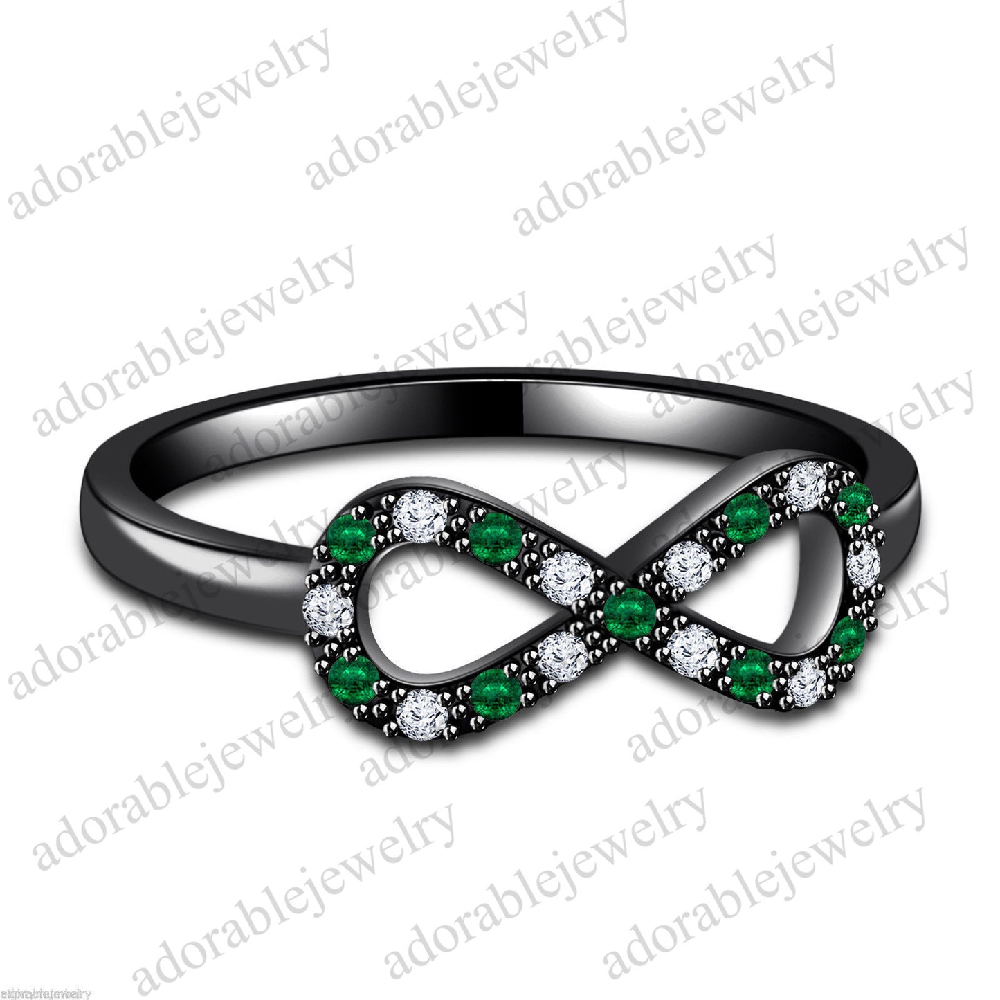 Round Cut Emerald Diamond 14k Black Gold Over Love Infinity Knot Engagement Ring - atjewels.in