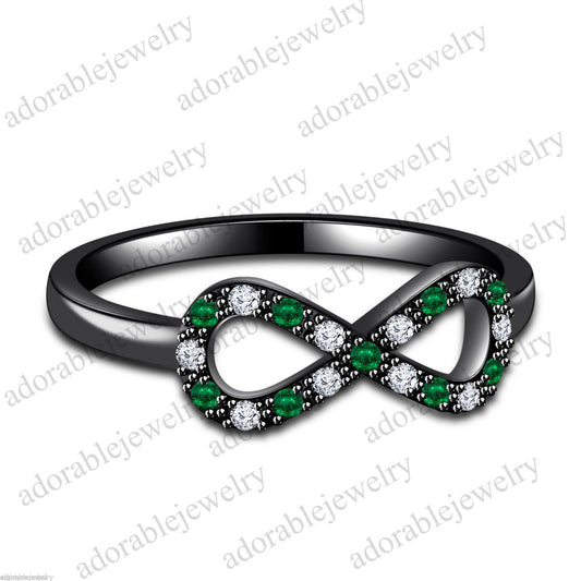 Round Cut Emerald Diamond 14k Black Gold Over Love Infinity Knot Engagement Ring - atjewels.in