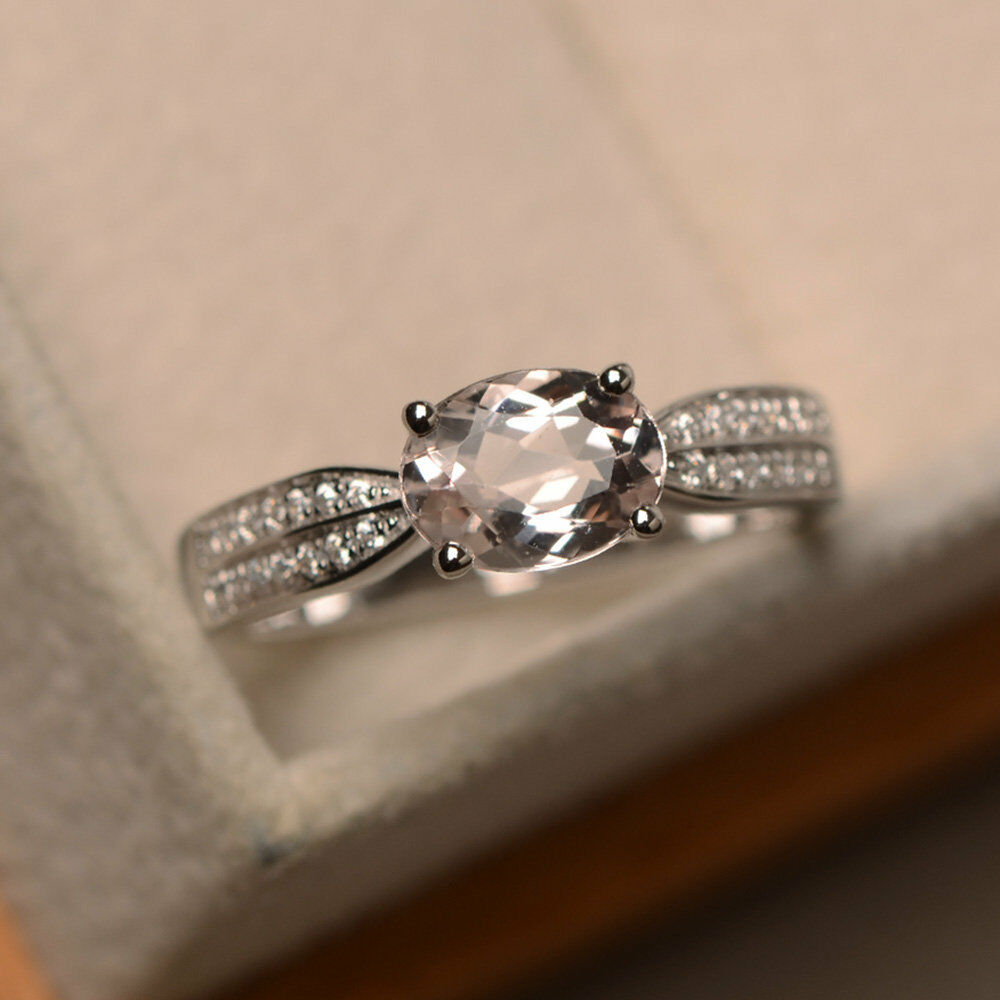 2 CT Oval Cut Morganite 14k White Gold Over Solitaire With Accents Diamond Ring - atjewels.in