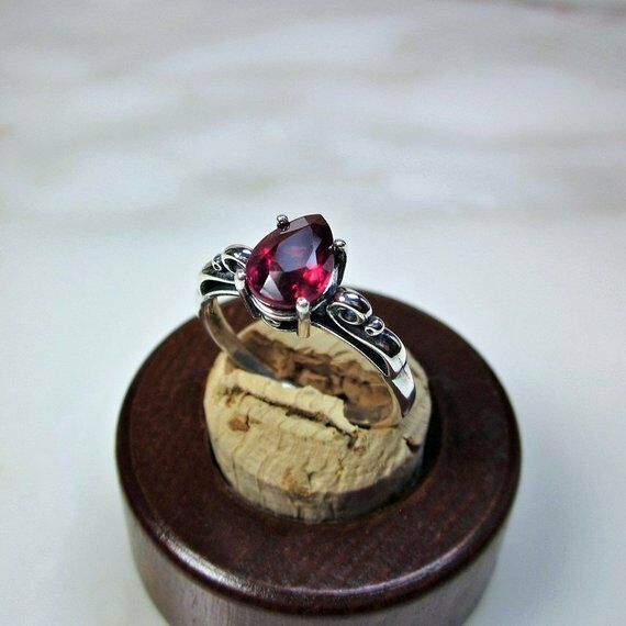 1/2 CT Pear Cut Red Ruby 14k White Gold Over Solitaire Engagement Women's Ring - atjewels.in