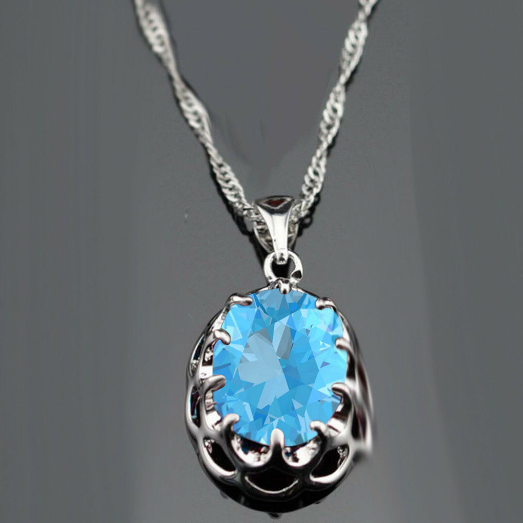 Classic 925 Sterling Silver Oval Cut Aquamarine Pendant & Earrings Jewelry Set - atjewels.in