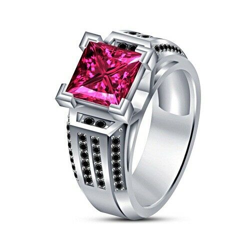14k White Gold Over 2 CT Princess & Round Cut Sapphire & Diamond Engagement Ring - atjewels.in