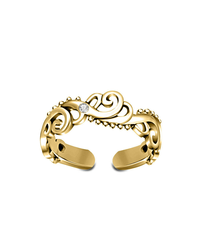 14K Yellow Gold FN Round Cut Diamond Solitaire Adjustable Wave Toe Ring Jewelry - atjewels.in