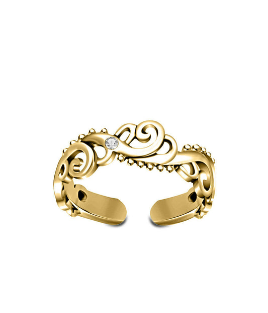 14K Yellow Gold FN Round Cut Diamond Solitaire Adjustable Wave Toe Ring Jewelry - atjewels.in