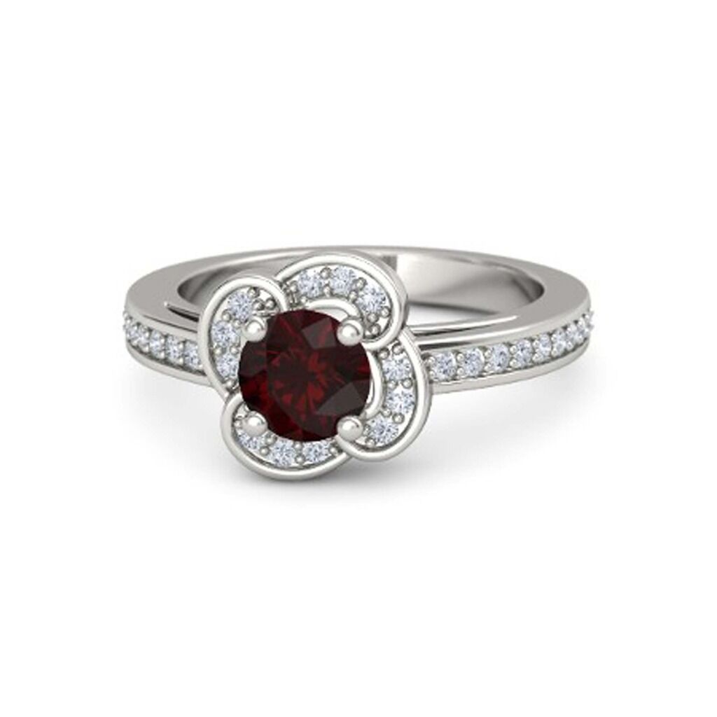 1 CT Round Cut 14k White Gold Over Garnet & Diamond Halo Women's Engagement Ring - atjewels.in