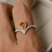 1 CT Pear Cut Citrine & Diamond 14k White Gold Over Halo Engagement Womens Ring - atjewels.in